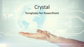  Presentation with virtual hand - PPT layouts featuring global energy - technology news and environment concept background and a sky blue colored foreground