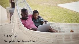  Presentation with father and son - Presentation having global family - father and son using laptop background and a light gray colored foreground