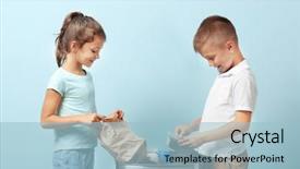  Presentation with bin - Audience pleasing presentation theme consisting of global family - little children throwing garbage backdrop and a light blue colored foreground