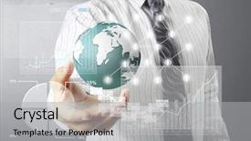  Presentation with finance - Cool new theme with global finance - businessman with financial symbols coming backdrop and a  colored foreground