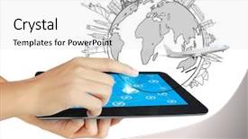  Presentation with touch screen accessible for disable students - Colorful slides enhanced with global finance - hands are pointing on touch backdrop and a white colored foreground