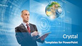  Presentation with structural elements - PPT theme with global finance - image of businessman with tablet background and a  colored foreground