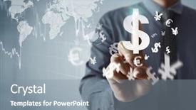  Presentation with foreign currency exchange - Cool new presentation theme with global foreign currency exchange - businessman with financial symbols coming backdrop and a gray colored foreground