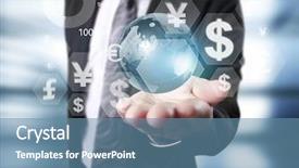 Presentation with foreign currency exchange - Presentation theme enhanced with global foreign currency exchange - businessman with financial symbols coming background and a teal colored foreground