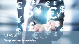  Presentation with financial - Slides enhanced with global foreign currency exchange - businessman with financial symbols coming background and a teal colored foreground