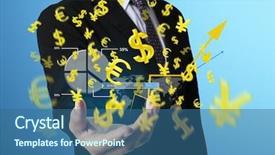  Presentation with touch screen accessible for disable students - Beautiful PPT theme featuring global foreign currency exchange - touch screen financial symbols coming backdrop and a ocean colored foreground