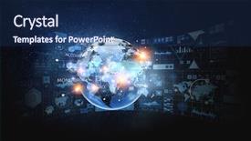  Presentation with global - Colorful slides enhanced with global future - integration of new technologies backdrop and a navy blue colored foreground