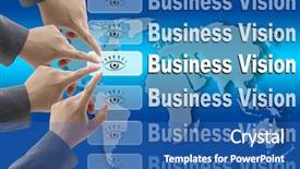  Presentation with world vision - Colorful presentation design enhanced with global growth - business team pushing on vision backdrop and a ocean colored foreground