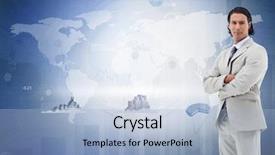  Presentation with digital statistics - Slide set enhanced with global growth - businessman standing against the digital background and a  colored foreground