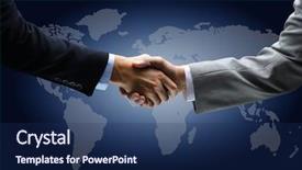  Presentation with handshake - PPT layouts with global hands - handshake with map background and a navy blue colored foreground