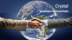  Presentation with world map - Slide deck consisting of global hands - handshake with map background and a ocean colored foreground