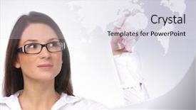  Presentation with woman world - Beautiful PPT theme featuring global hands - young sexy business woman backdrop and a  colored foreground