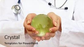  Presentation with green glass - Cool new slide deck with global health - close-up of green glass globe backdrop and a coral colored foreground