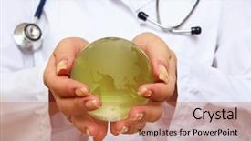  Presentation with green glass - Presentation design with global health - close-up of green glass globe background and a red colored foreground