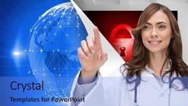  Presentation with composite - Beautiful slides featuring global health - composite image of smiling brunette backdrop and a light blue colored foreground