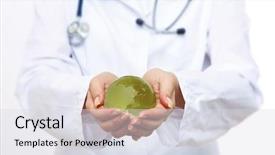  Presentation with holding hands - Audience pleasing PPT theme consisting of global health - doctor holding plant earth backdrop and a light gray colored foreground