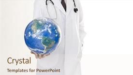  Presentation with medical robot hand and doctor - Slides with global health - doctor who has globe background and a sky blue colored foreground