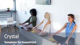  Presentation with global health - Amazing slides having global health - executives doing yoga in office backdrop and a gray colored foreground