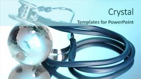 Presentation with 3d character blue globe - PPT theme consisting of global health - globe and stethoscope on blue background and a arctic colored foreground