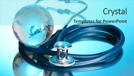  Presentation with health - Amazing PPT theme having global health - globe and stethoscope on blue backdrop and a arctic colored foreground