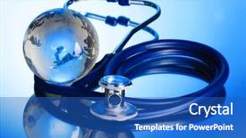  Presentation with 3d character blue globe - Amazing slide deck having global health - globe and stethoscope on blue backdrop and a teal colored foreground
