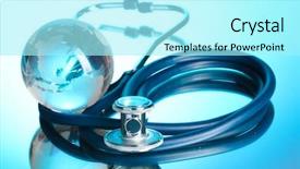  Presentation with globe - Audience pleasing presentation theme consisting of global health - globe and stethoscope on blue backdrop and a arctic colored foreground