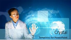  Presentation with media image - Slides having global health - image of young woman scientist background and a light blue colored foreground