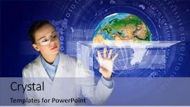  Presentation with media image - Amazing slide deck having global health - image of young woman scientist backdrop and a light blue colored foreground