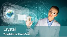  Presentation with scientist innovation - Beautiful presentation featuring global health - image of young woman scientist backdrop and a teal colored foreground