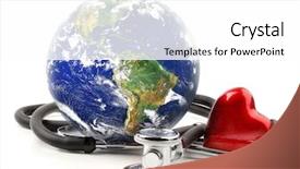  Presentation with health - Amazing PPT theme having global health - stethoscope with globe backdrop and a white colored foreground
