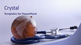  Presentation with globe award - PPT layouts with global healthcare - stethoscope with globe background and a sky blue colored foreground