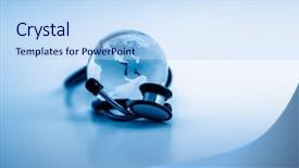  Presentation with globe - Audience pleasing slides consisting of global healthcare globe and stethoscope backdrop and a sky blue colored foreground