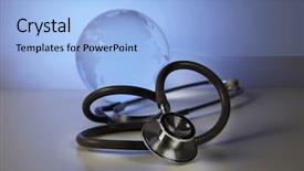  Presentation with earth science - Audience pleasing PPT layouts consisting of global healthcare globe and stethoscope backdrop and a light blue colored foreground