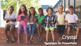  Presentation with brick wall - PPT theme featuring global intelligence - portrait of happy multi ethnic background and a tawny brown colored foreground