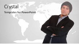  Presentation with old map aged world vintage - Theme enhanced with global leaders - young attractive businessman with world background and a  colored foreground