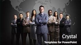  Presentation with global - Colorful presentation design enhanced with global leadership - businessmen standing in front backdrop and a black colored foreground