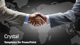  Presentation with global - Presentation theme enhanced with global leadership - handshake with map background and a dark gray colored foreground