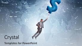  Presentation with golden dollar sign - Beautiful PPT theme featuring global leadership free - businessman flying on dollar sign backdrop and a light blue colored foreground