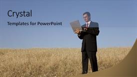  Presentation with field - PPT layouts enhanced with global leadership free - businessman working with his laptop background and a teal colored foreground