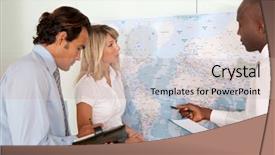  Presentation with abstract business world - Amazing presentation theme having global sales - business team looking at world backdrop and a soft green colored foreground