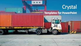  Presentation with china shanghai - Cool new PPT theme with cargo containers at harbor shanghai backdrop and a teal colored foreground