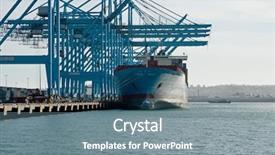  Presentation with bulk carrier container ship - PPT layouts with containers and cargo of world background and a seafoam green colored foreground