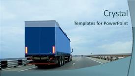  Presentation with shibuya road - PPT theme enhanced with commercial truck - trailer on road background and a sky blue colored foreground