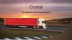  Presentation with cargo transportation - PPT layouts featuring automobile trucks - truck with container on highway background and a coral colored foreground