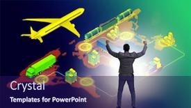  Presentation with global logistics - Audience pleasing PPT theme consisting of global-logistics-concept-with-businessman backdrop and a navy blue colored foreground