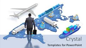  Presentation with global logistics - Slide set featuring global-logistics-concept-with-businessman background and a teal colored foreground