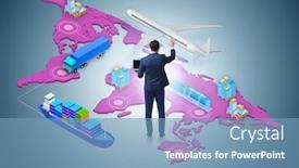  Presentation with global logistics - Colorful PPT theme enhanced with global-logistics-concept-with-businessman backdrop and a teal colored foreground