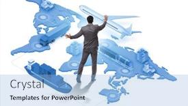  Presentation with global logistics - Beautiful PPT theme featuring global-logistics-concept-with-businessman backdrop and a light blue colored foreground