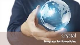  Presentation with earth planet globe - Audience pleasing slide set consisting of global map - globe earth in human hand backdrop and a coral colored foreground