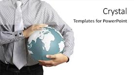  Presentation with cutout paper people standing around globe holding hands - PPT theme consisting of global map - holding a glowing earth globe background and a white colored foreground